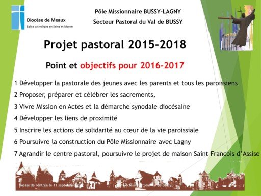 Projet pastoral : présentation du 11 septembre 2016